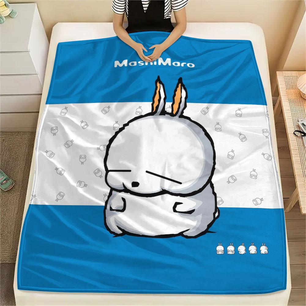 Mashimaro Cartoon Printed Flannel Blanket, soft throw for bedroom sofa, washable, Christmas present, great gift.