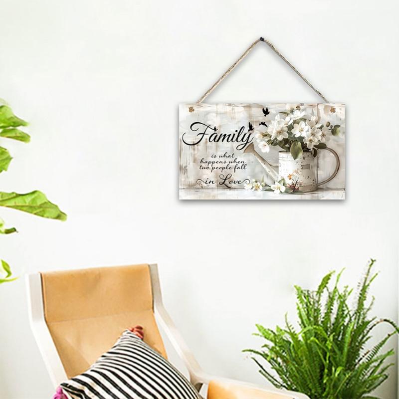 Inspirational Family Quote Wood Sign Front Door Hanger Wall Hanging Plaque for Farmhouses Living Room Bedroom Decors