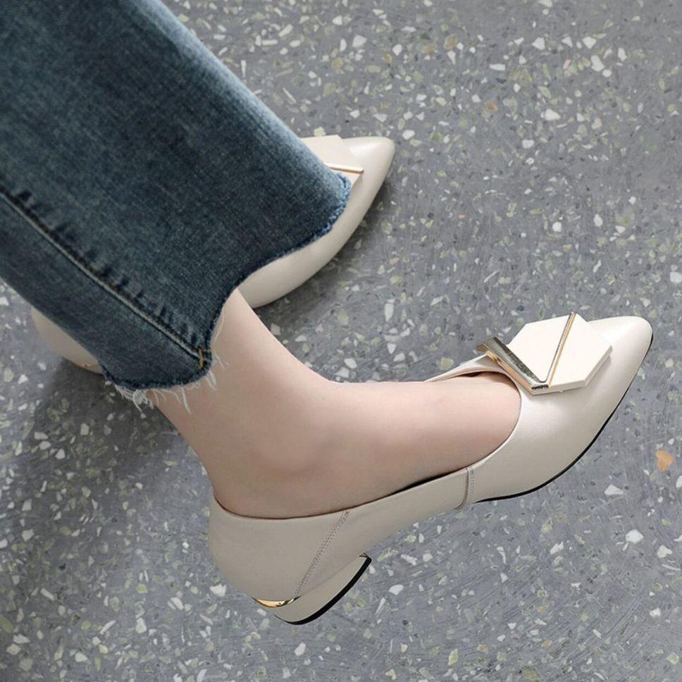 

Fashion Woman Pumps Chunky Heels Moccasins Office Shoes for Women Block Heel White High Quality with Discount on Sale Stylish Lastest E 35
