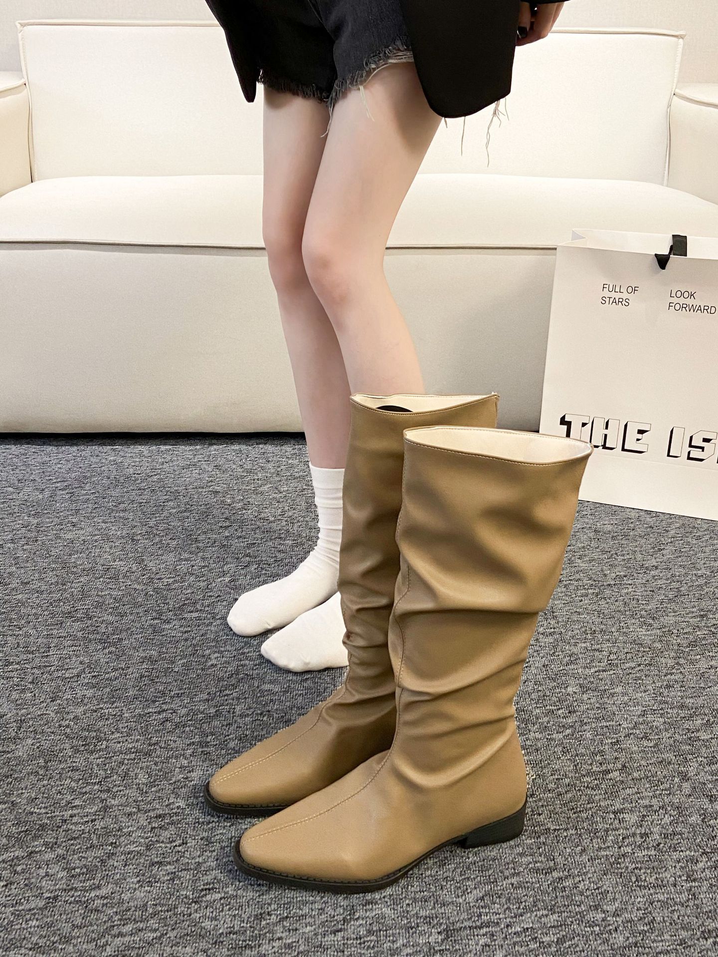 

Французские ретро ботинки-трубы ковбойские ботинки ранняя осень маленький дизайн длинные сапоги толстый каблук высокие сапоги женские сапоги 40