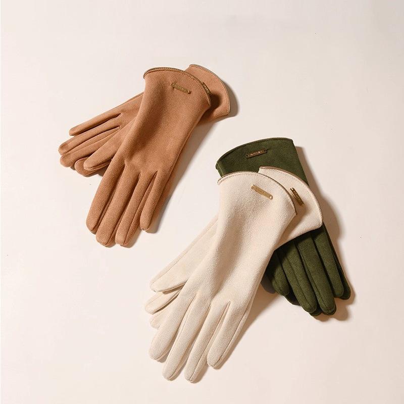 Japanese gloves women's velvet thickened driving suede warm and cold gloves winter