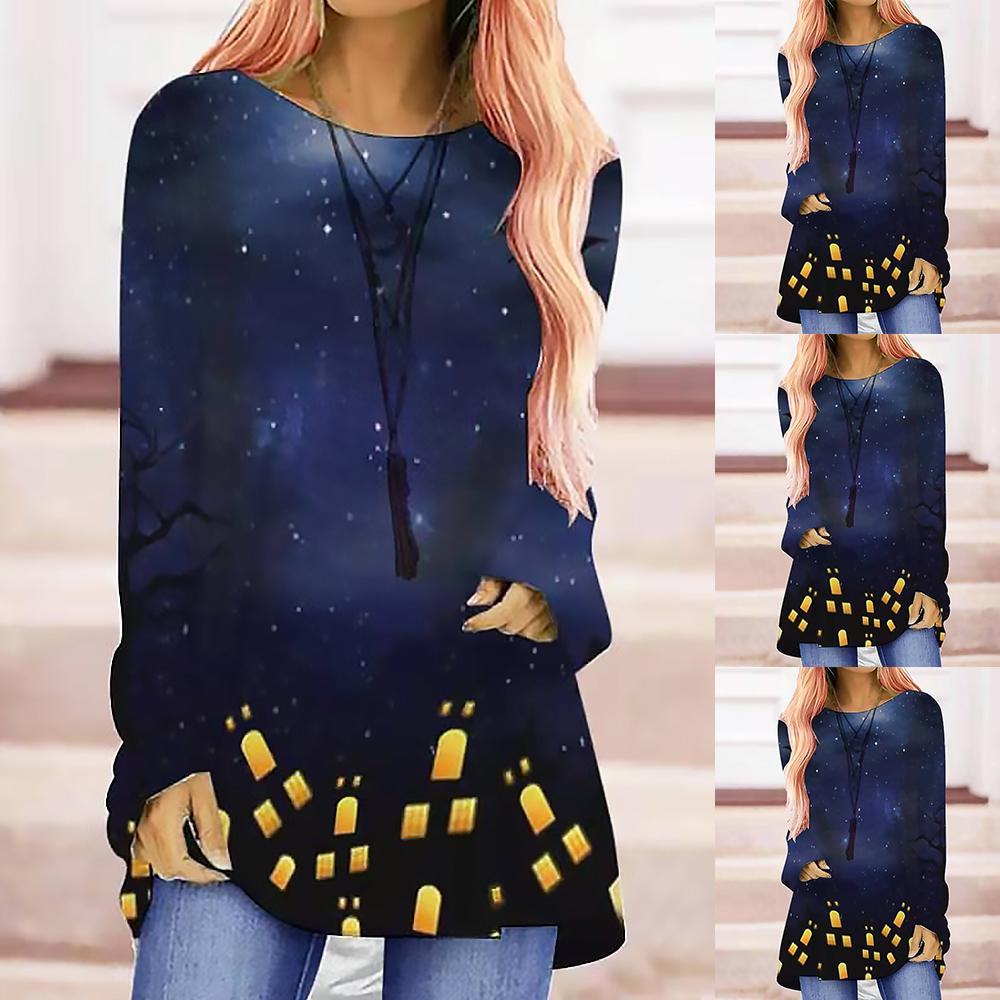 

Женские топы с длинными рукавами и принтом на Хэллоуин, повседневная свободная туника, футболка, пуловер