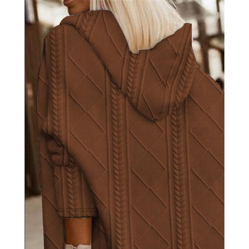Neue Herbst Winter Damen Europäisch Amerikanisch Trench Kabel Texturiert Kapuzen Midilänge Jacken Windbreaker Mäntel