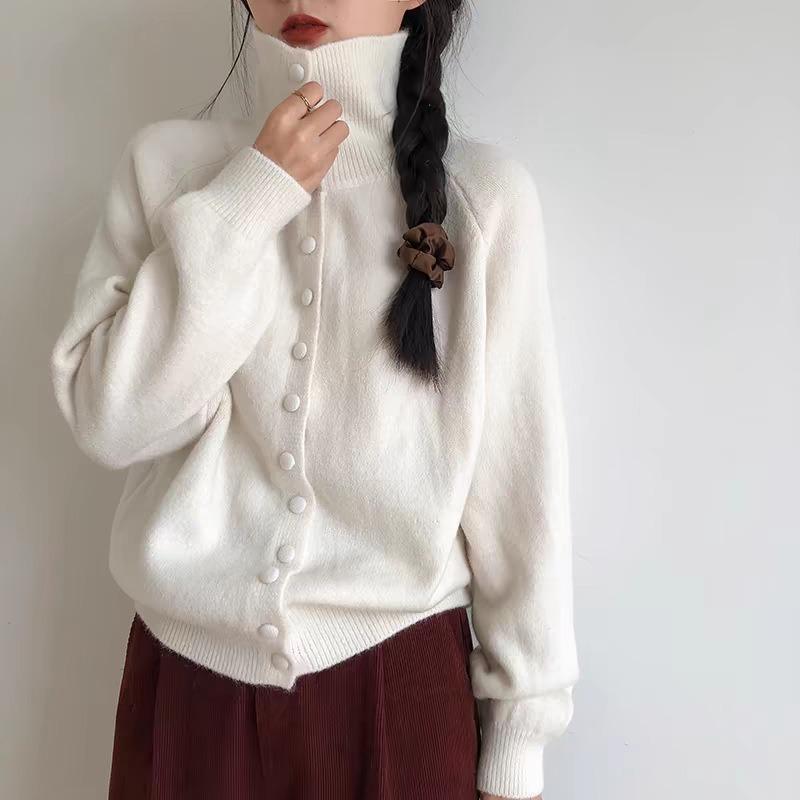 Versatile turtleneck knitted cardigan jacket women's autumn and winter new loose and thin thickened soft waxy sweater