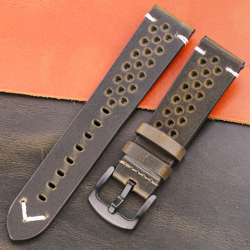 New Breathable Genuine Leather Quick Release Watch Strap 18mm-24mm Cowhide Band Available Black Green Brown Yellow Unisex Watchbands