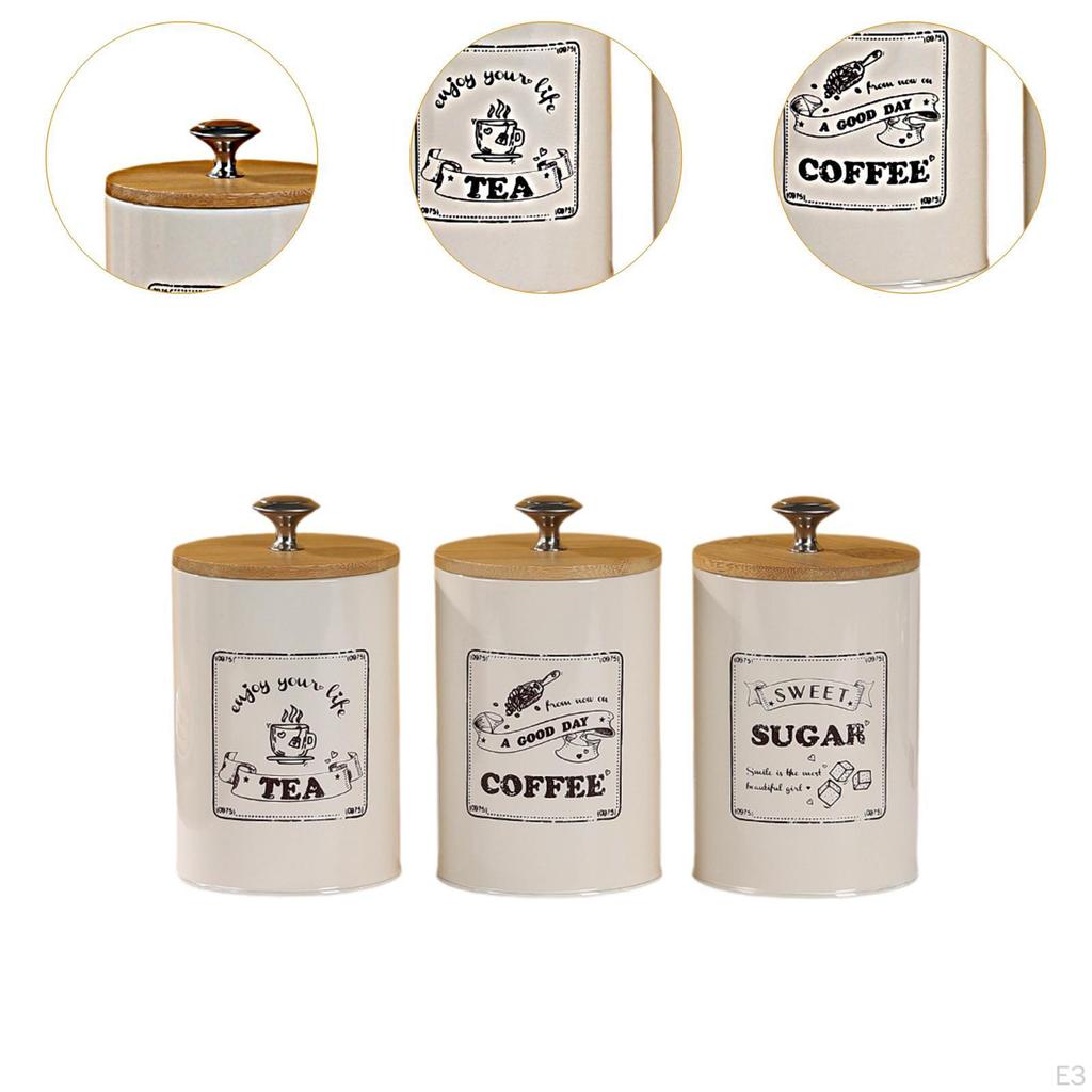 3 Pieces Coffee Tea Sugar Containers Kitchen Canisters for Countertop Jars Decorative Farmhouse