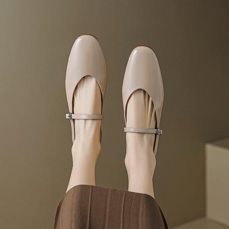Krazing Pot Sheepskin Round Toe Low Heels Spring Shoes Big Size 43 Leisure Women Mary Janes Flats