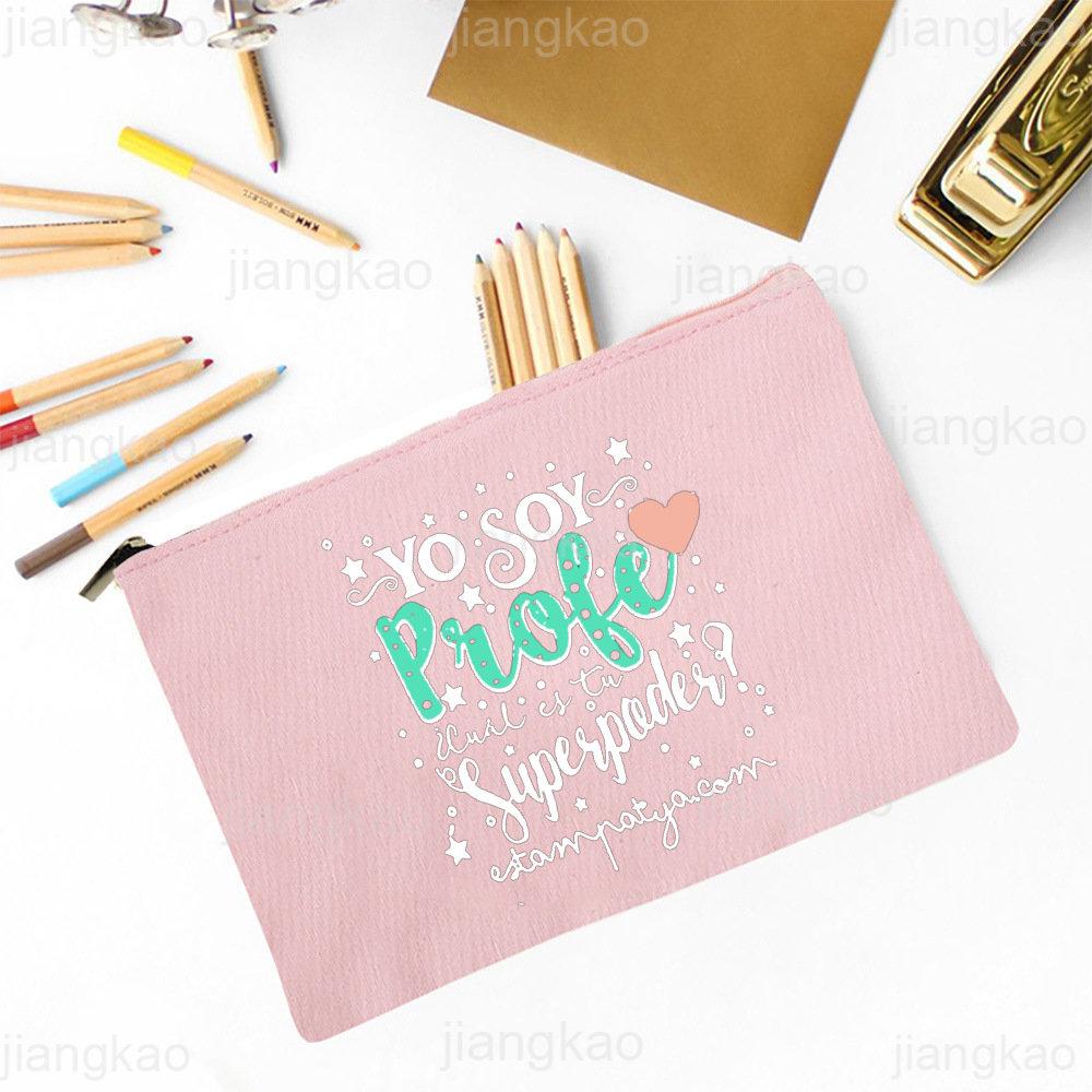 Best Teacher In The Word Spanish Print Pencil Bag School Stationery Supplies Storage Bags Travel Makeup Bag Toiletry Pouch Gifts