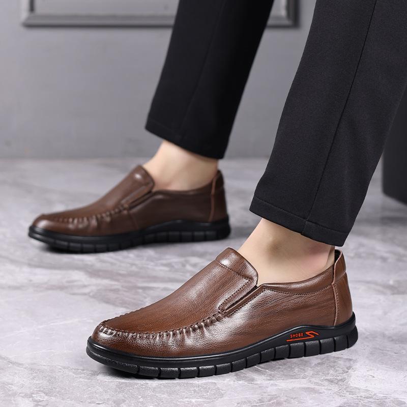 Leather shoes men's genuine leather soft sole soft surface one-pedal lazy shoes middle-aged and elderly dad casual shoes