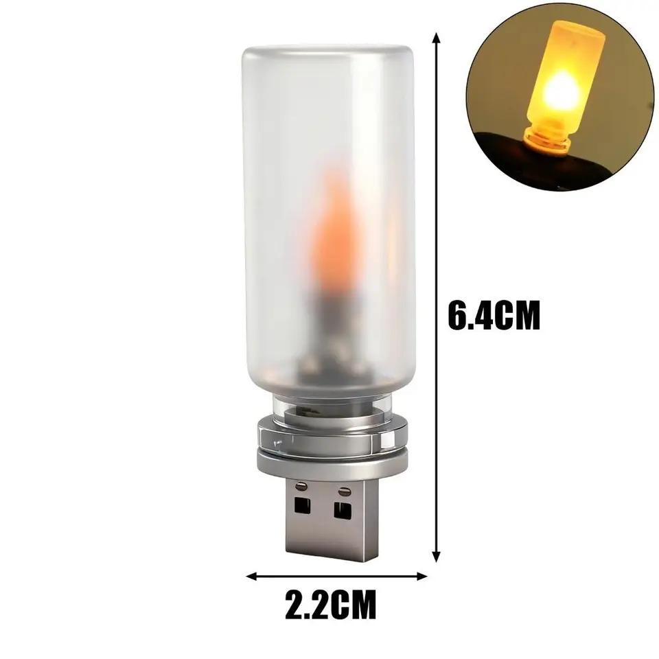 USB Flame Flickering LED Frosted Clear Glass Candle Night Light Simulated Flame for Car Home Room Laptop PC Festival Decoration