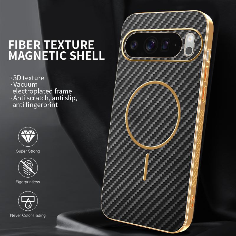 For Google Pixel 10 9 Pro XL Case Case New Electroplating Leather Carbon Fiber Fine Magnetic Ring Cover For Pixel 9A Fudna