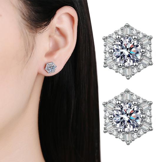 1 Pair Stud Earrings Hexagonal White Cubic Zirconia Geometric Shape Ear Studs Hexagonal Geometric Earrings Jewelry Gift