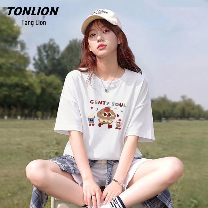 Женская хлопковая футболка с коротким рукавом и мультяшным принтом TonLion 5XL