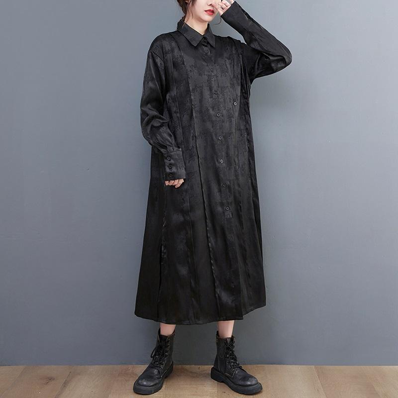 Långärmad Plus size vintage nyinkomna klänningar för kvinnor avslappnad lös vår höst Skjortklänning