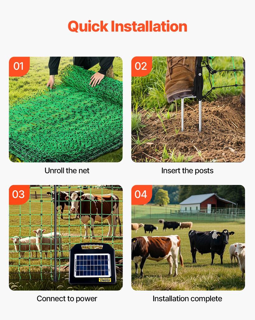 VEVOR Electric Fence Netting, 1.27 M X 50 M, Livestock Net Fencing with Posts & Stakes, Portable Mesh Nets for Goats, Sheep, Deer, Hogs, Dogs