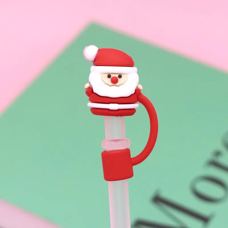 Christmas Straw Cover Silicone Tips Drinking Dust Cap Santa Snowman Yeti Straw Stopper Reusable Christmas Party Straw Decoration