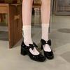 Ganze Rindsleder~ Französische Schleife Leder dicker Absatz High Heels Damen kleine duftende Mary Jane Einzelne Schuhe kleine Lederschuhe Damenschuhe