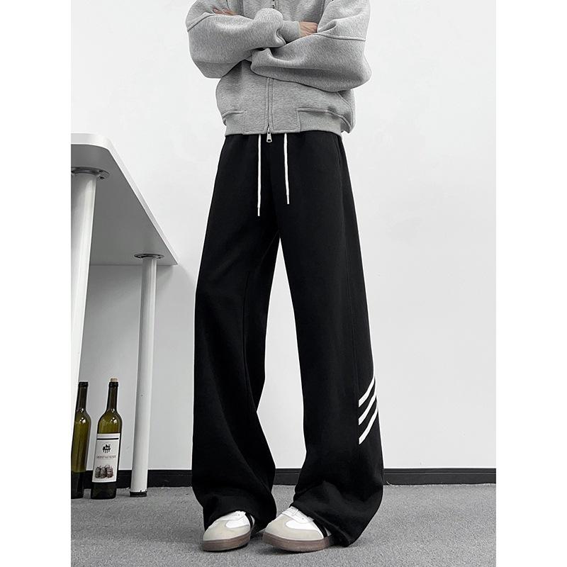 Black American sweatpants men's and women's autumn and winter retro striped sweatpants trendy brand vibe straight scimitar pants
