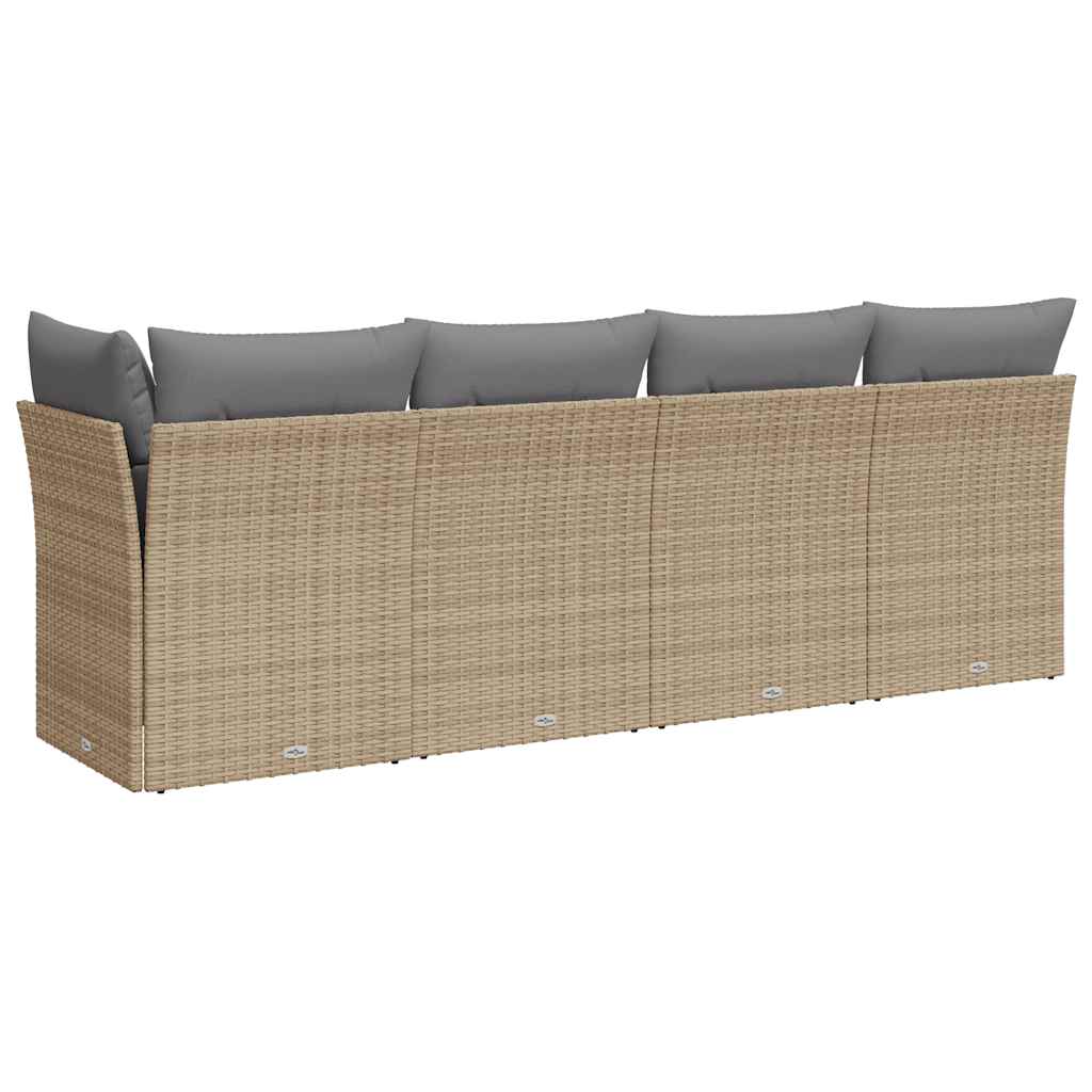 Vidaxl Garden Sofa With Cushions, 4-Seater, Beige, Poly Rattan