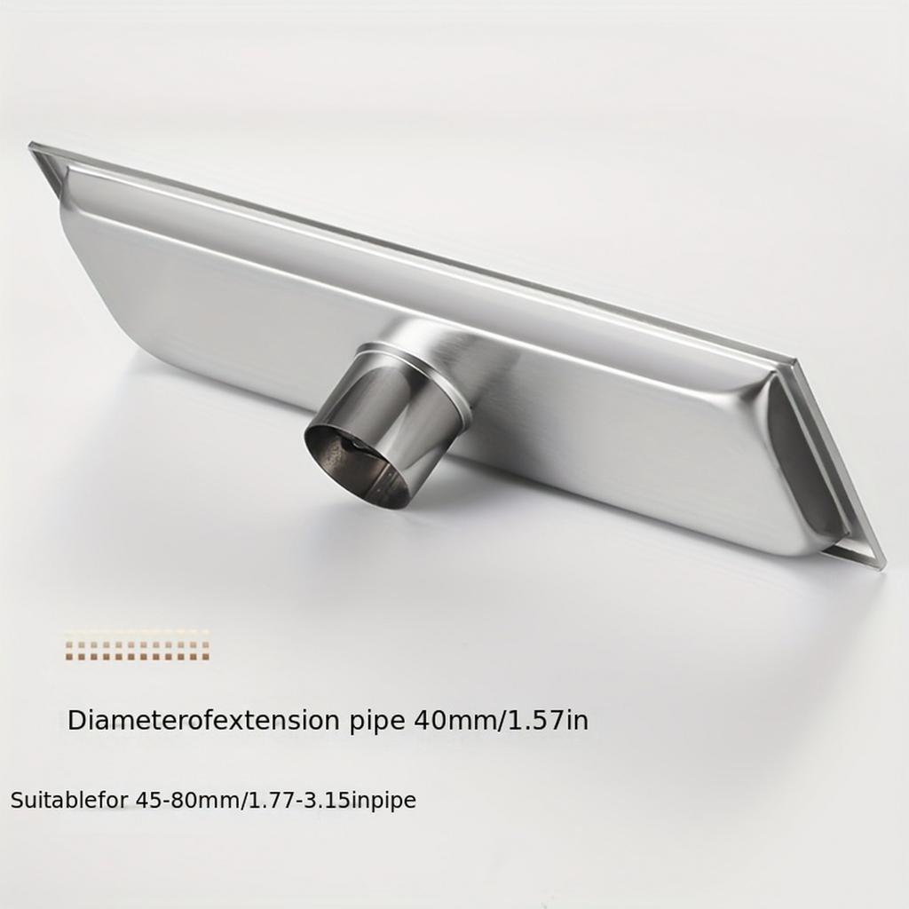 30cm Stainless Steel Rectangular Floor Drain Extended Length Square Grid Drain Cover Central Outlet Shower Drain