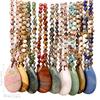 Women's Pink Crystal & Colorful Agate Water Drop Necklace: Handmade Knotted Sweater Chain with European and American Style