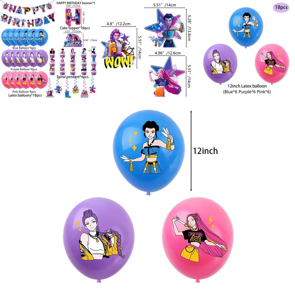 Conjunto de Decoração de Banner de Festa de Aniversário Caçadores de Demônios Kpop Com Balões e Fundo Para Fãs de Anime