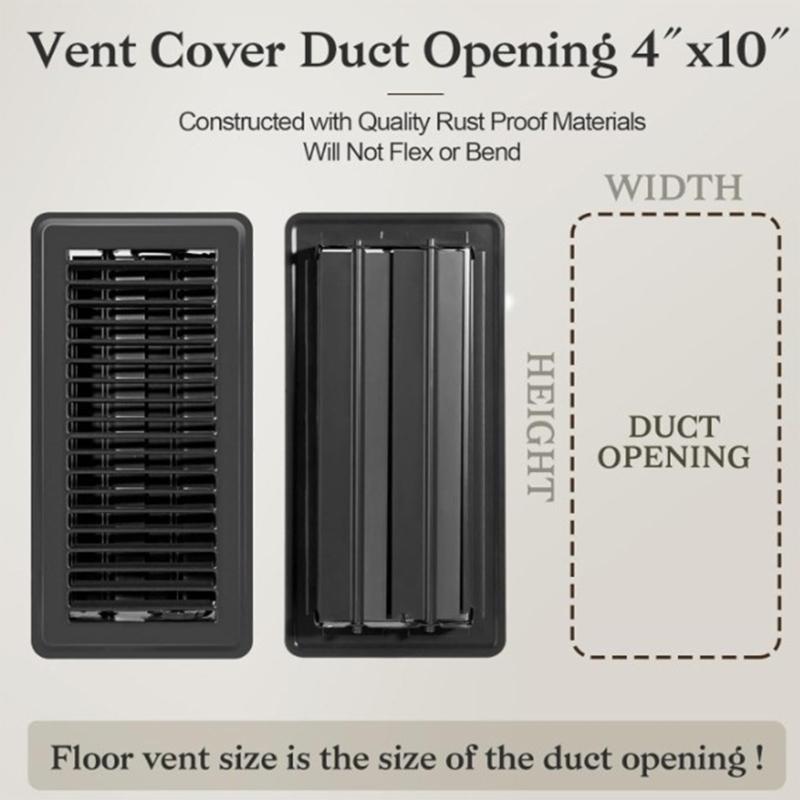 4Pcs Metal Floor Register Cover With Adjustable Louvers Smooth Quiet Airflow Anti-blocking Central Conditioner Grille