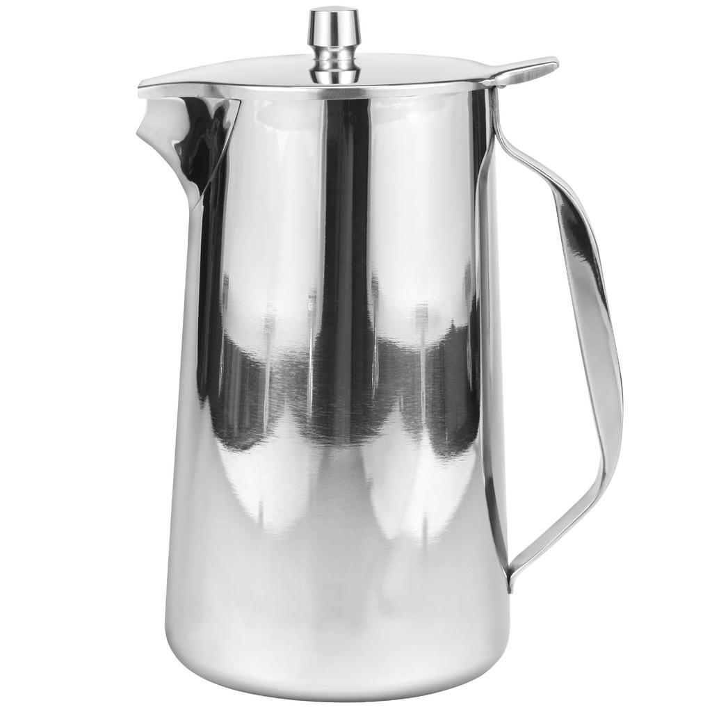 Stainless Steel Water Pitcher with Lid & Handle Large Capacity Cold Drink Kettle Milk Frothing Jug for Beverage Tea Juice Coffee