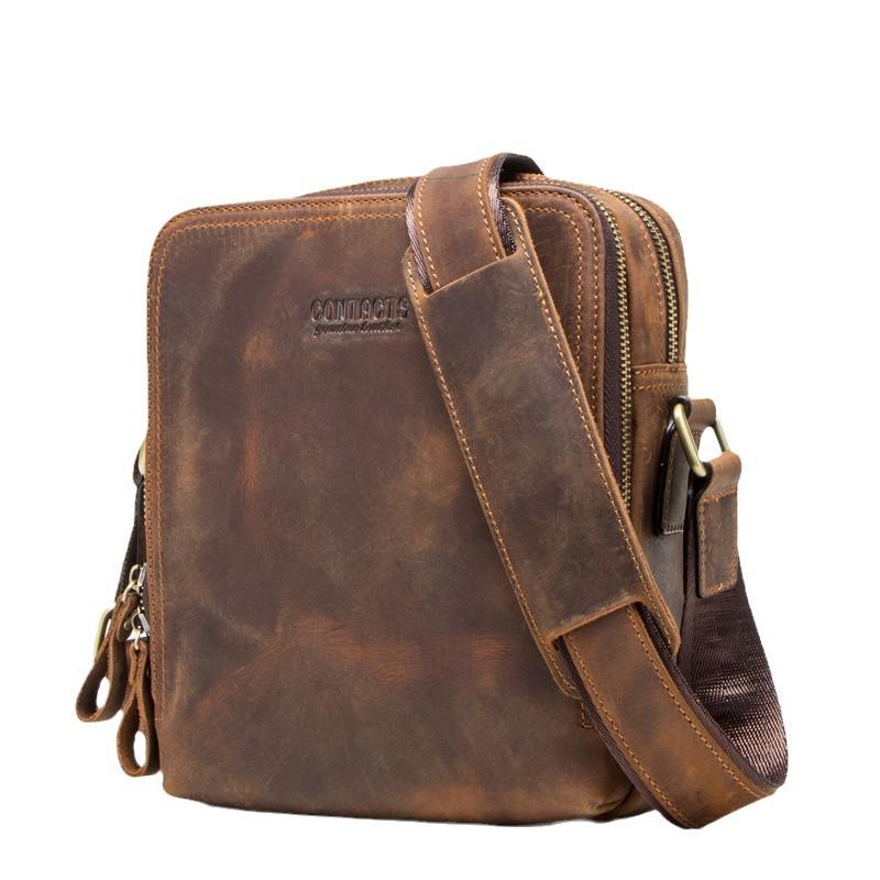 Czarny Anioł Retro Skóra Crazy Horse Męska Torba Na Ramię Crossbody
