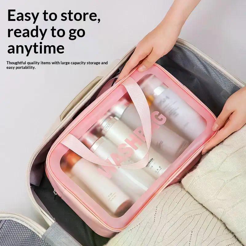 Dry-wet Separation Double Transparent PU Makeup Bag Portable Washing Bag Cosmetic Storage Bag Travel Fitness Swimming Essentials