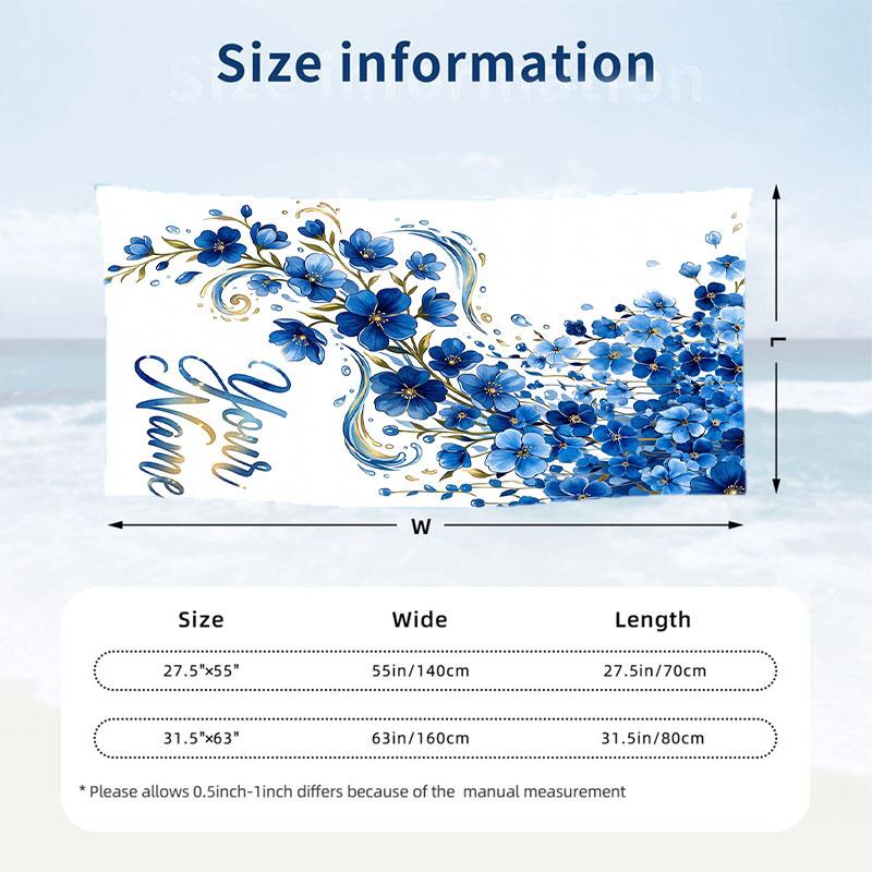 Floral Garden Theme Beach Towel Personalized Custom Name & Text Soft Quick Dry Beach Towel for Swimming Travel