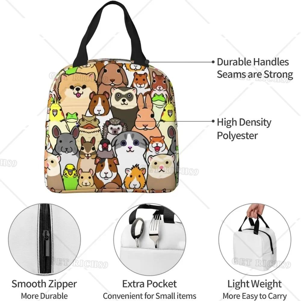 Animals Lovely Pets Portable Aluminum Foil Thickened Insulation Lunch Bag for Women Men Kids Cute Box with Pocket for Work Trip