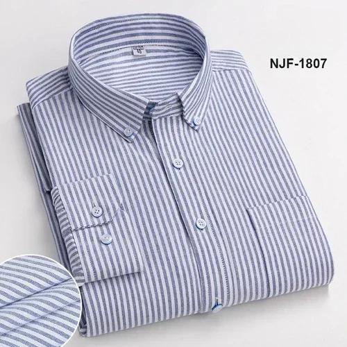 Spring and Autumn Men's Pure Cotton Long Sleeved Shirts for Middle and Youth Leisure All Cotton Oxford Plaid Plus Size Shirts