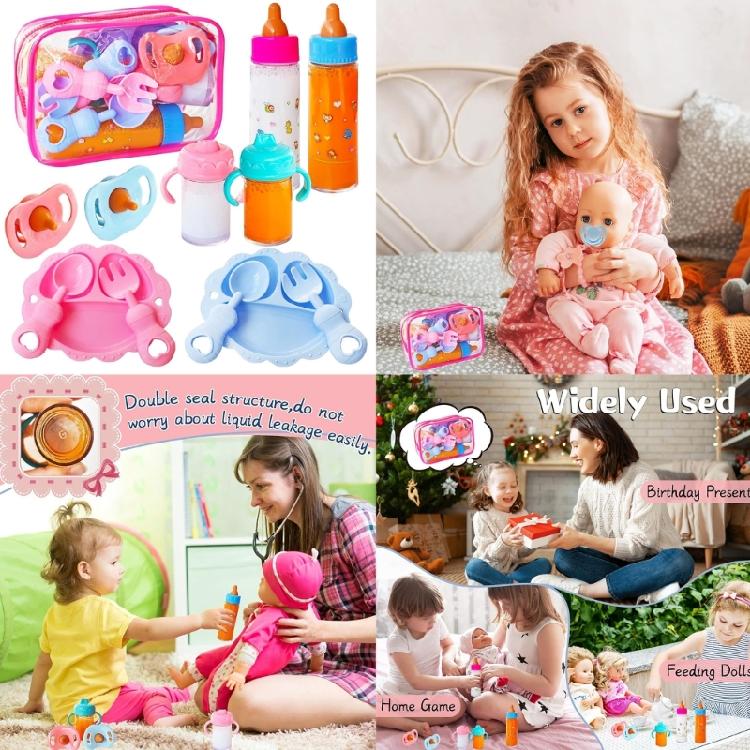 12Piece Doll Feeding Set with Bottles Pacifiers Juice Container Role Play Accessories Safe Educational Toy forToddler