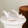 Fashion Summer New Line with High Heels Slippers Waterproof Table Crystal Thick Heels Medium Heels Small Size Transparent Sandals Woman