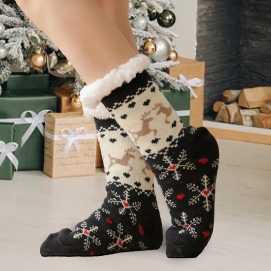 1 Paar Winter-Bodensocken, verdickter, flauschiger Plüsch, Wärmespeicherung, Weihnachtsdruck, Beinwärmer mit Silikonunterseite, Herbst-Winter-Bodensocken, Weihnachtsgeschenk