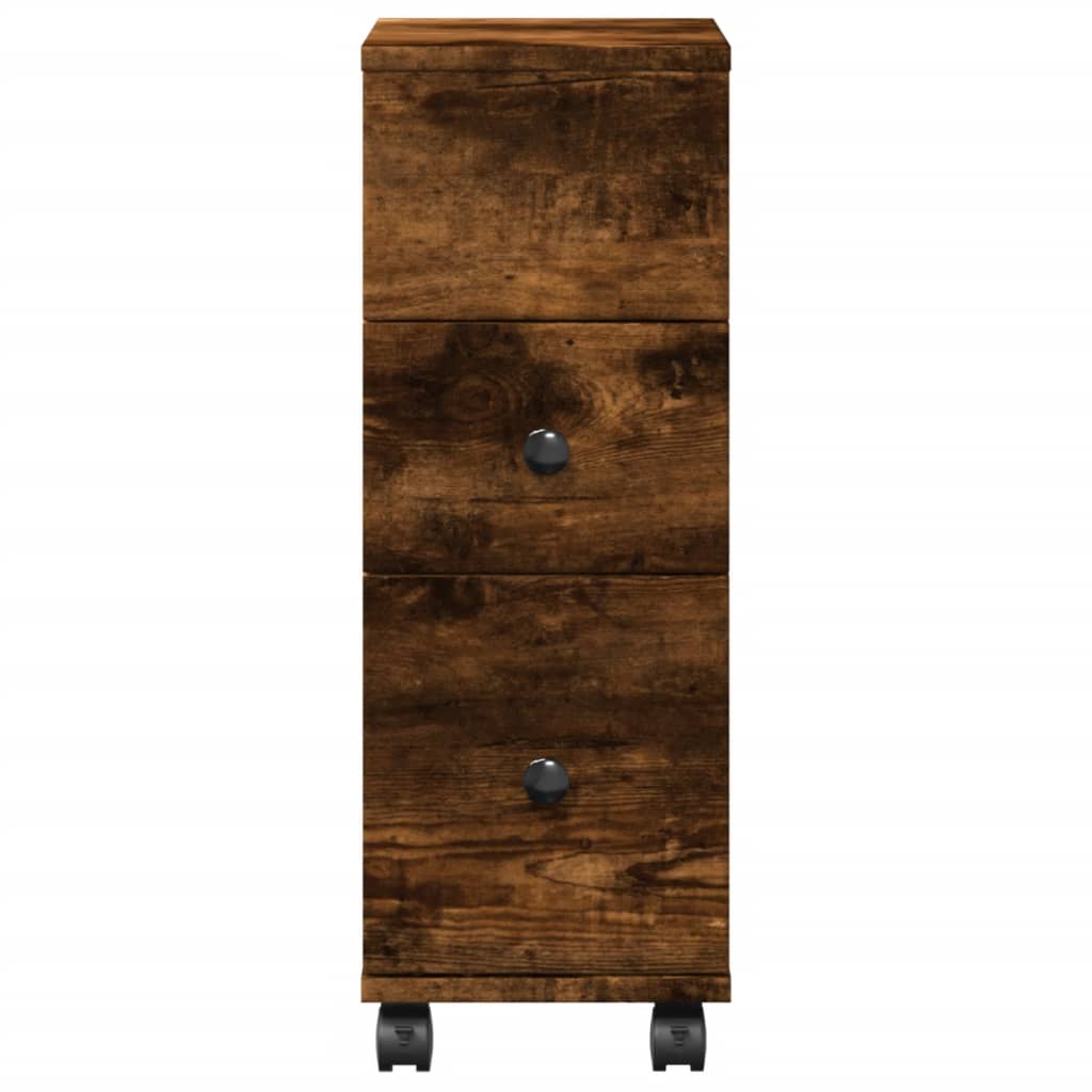 Narrow Bathroom Cabinet with Casters Smoked Oak Finish Particleboard