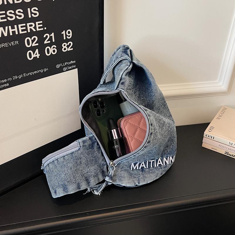 Denim Sling Bag Casual Chest Bag Lightweight Crossbody Backpack for Men and Women