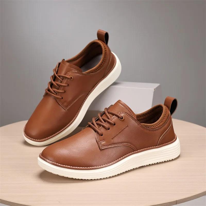 Fashion Men's Leather Shoes PU Fabric Spring and Autumn Brown Men's Casual Shoes Black Comfortable Classic Walking Shoes Flat Bottom