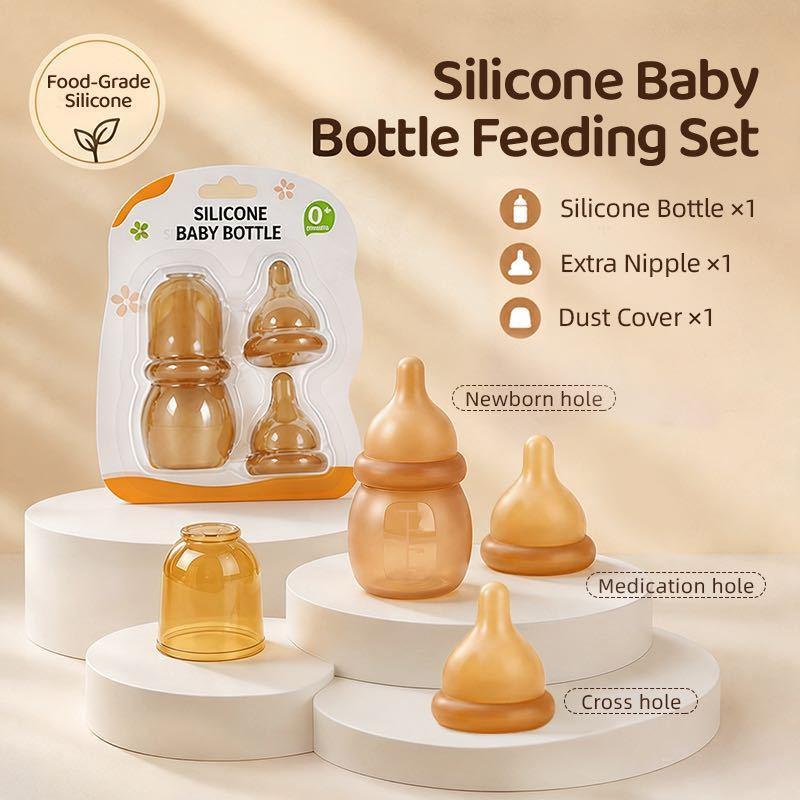 Ny Silikon Mini Babyflaska 60 ml Anti-Kolik Matningsflaska Bred Hals Mjölklagringsflaska För Nyfödd Baby