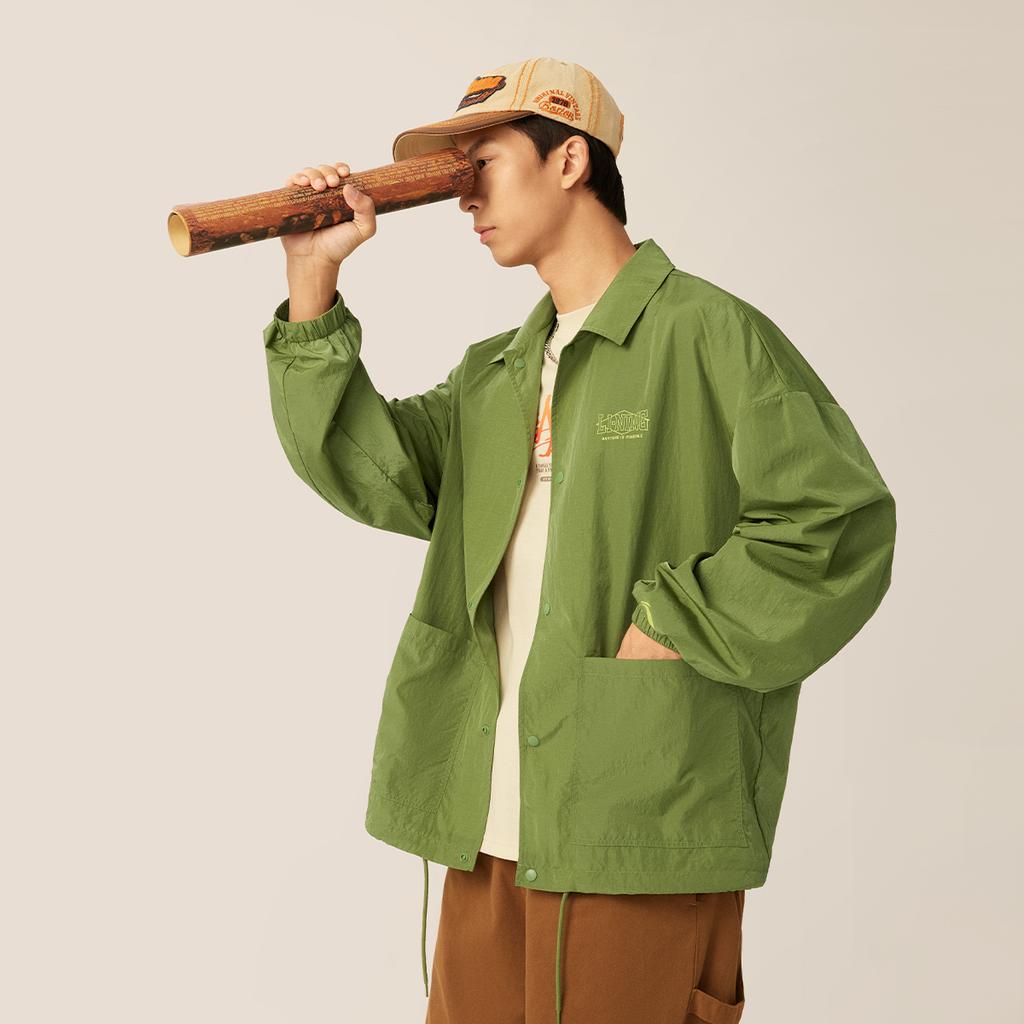 Li Ning Sports Lifestyle Series Letter Single-Breasted Collar Comfortable Breathable Loose Jacket Unisex Jacket Grasshopper-Green AJDV079-2