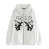 Cross-border new product spot skull wings hooded zipper sweater women's fleece thickened loose sports cardigan sweater women's