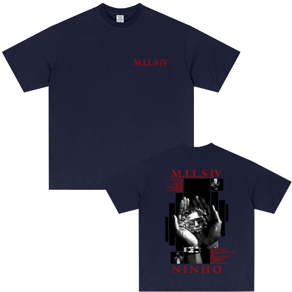 Rapper Ninho MILS 4 Album Grafisch T-shirt Mannen Mode Oversized Streetwear Unisex Vrouwen Hip Hop Pop Muziek T-shirt Mannen Katoenen Tops