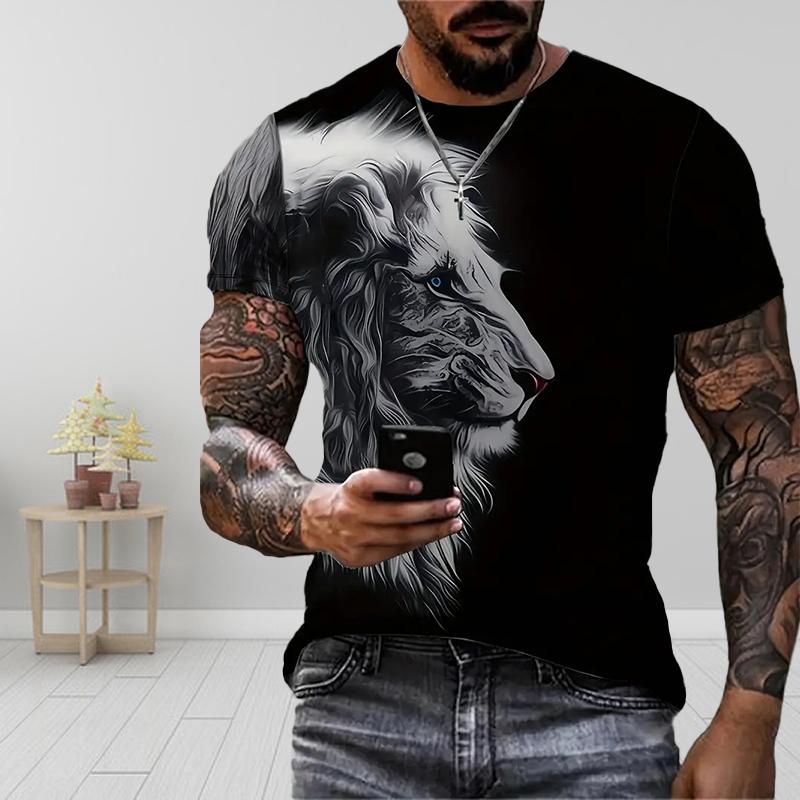 New Summer Men's Fashion T-shirt Personality Big Lion Printed Men's T-shirt Top