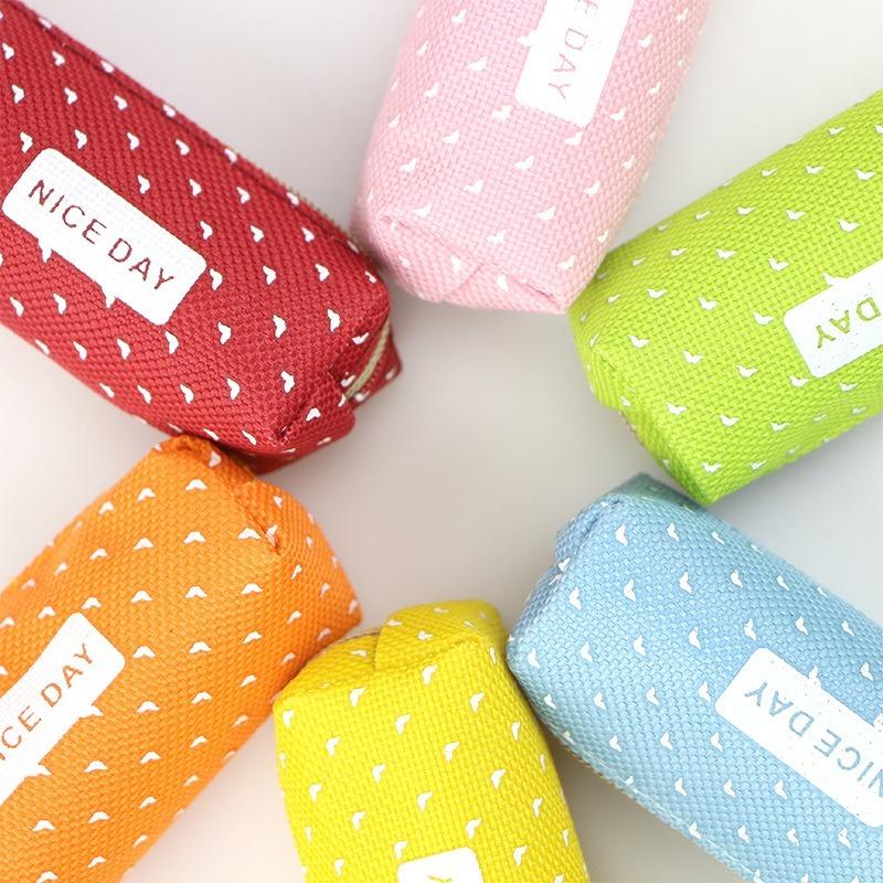 Strip Shape Candy Pencil Case Bag Dots Canvas Pens Storage Bag Stationery Pouch for Kids Girls Portable Lipstick Bag