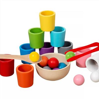 Balls In Cups Montessori Wooden Color Sorter Game Toys Preschool Learning Education Toy for Toddler Sorting Matching Counting