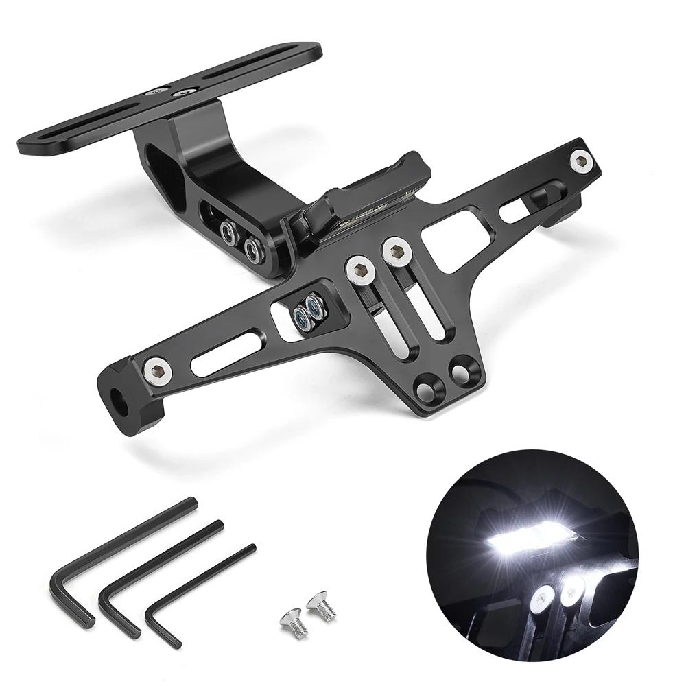 Universal Motorcycle License Plate Bracket with LED Light Fender Eliminator Kit Aluminum Motorcycle License Plate Holder Mount