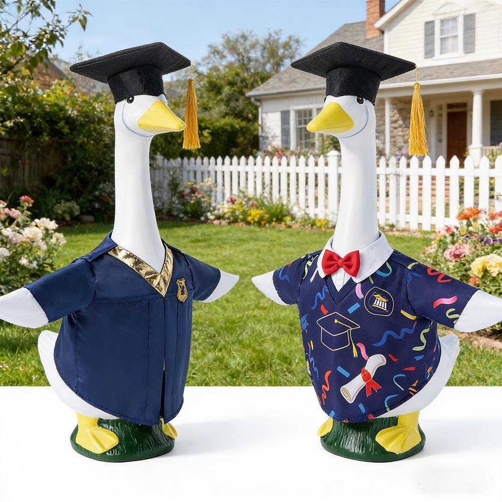The Porch Decoration Goose Graduation Robe and Hat Set Is Perfect for Celebrating Graduation, Parties, and Garden Displays