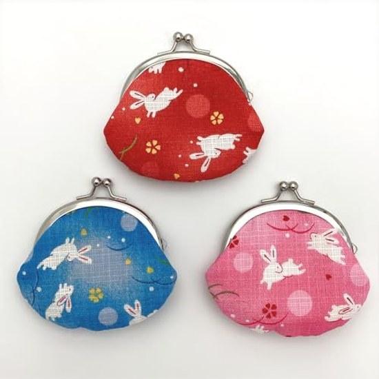 Kyosuke Japan-made Clasp Wallet Pouch Cotton 100 Animal Approximately 8.59.5cm Coin Purse Case 2.6 Sun Waraku Usagi Blue