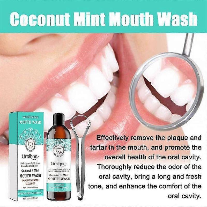 Kokosnuss Minze Mundspülung zum Ölziehen Alkoholfrei Zahnaufhellung Frischer Atem Zungenschaber Set Mundgesundheitspflege
